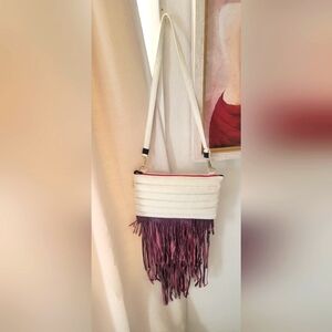 Stylish Cream and Purple Fringe Bag